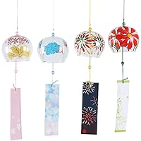 Falytemow Japanese Wind Chimes Romantic Flowers Small Wind Bells Handmade Glass Japanese Style Pendant for Birthday Gift Home Decors Pack of 4