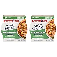 Bumble Bee Quick Catch Mediterranean Pasta, Wild Caught Tuna and Pasta Bowl, 6 oz (Pack of 2) - Ready to Enjoy, Spork Included - 14g Protein per Serving - No Artificial Flavors - Good Source of Fiber