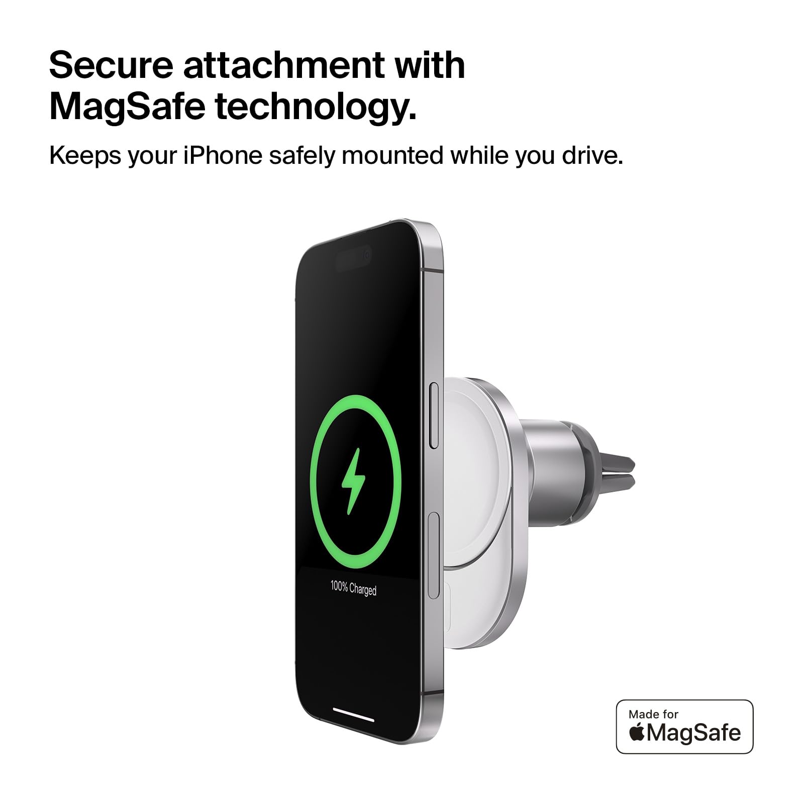 Belkin BoostCharge™ Pro ​Wireless Car Charger with MagSafe 15W Extra Strong Magnetic Vent Mount for iPhone 12, 13, 14