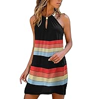 Summer Dresses for Women 2024 Trendy Vacation Sleeveless Halter Dress Hollow Out Boho Casual Beach Party Short Dress