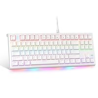 Compact 80% Mechanical Keyboard tkl Wired pc Gaming Keyboard with Blue Switches Ergonomic Design Mechanical Gaming Keyboard with Rainbow Led Backlit 87 Keys for Windows Mac PC, White