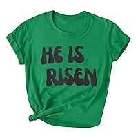 Women He is Risen Shirt Christian Easter Graphic T Shirt Fashion Cute Easter Egg Inspirational Short Sleeve Tee Shirts