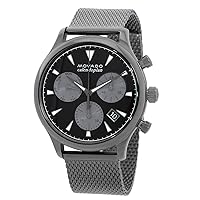 Movado 3650100 Black Dial Gunmetal Stainless Steel Mesh Bracelet 43mm Men's Chronograph Heritage Watch