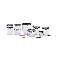 Progressive International ProKeeper+ 13 Piece Clear Plastic Airtight Food Flour Snack & Sugar Baker's Kitchen Container Canister Set with Magnetic Accessories, Brown,Clear (PKS-13PC (13-Piece Set))