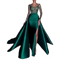 Mermaid Elegant Evening Dress Court Train Long Sleeve Jewel Neck Prom Dress Quinceanera Dress with Appliques 2024