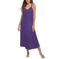 Ekouaer Womens, Long Nightgown Nightshirt, Full Slip Sleepwear, Soft Sleeveless Rayon Tank, Loungewear, Purple, Small