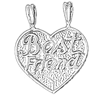 18K White Gold Best Friends In Heart Pendant, Made in USA