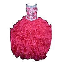 Girls' Crystals Layered Ball Gown Beads Ruffles Pageant Dresses