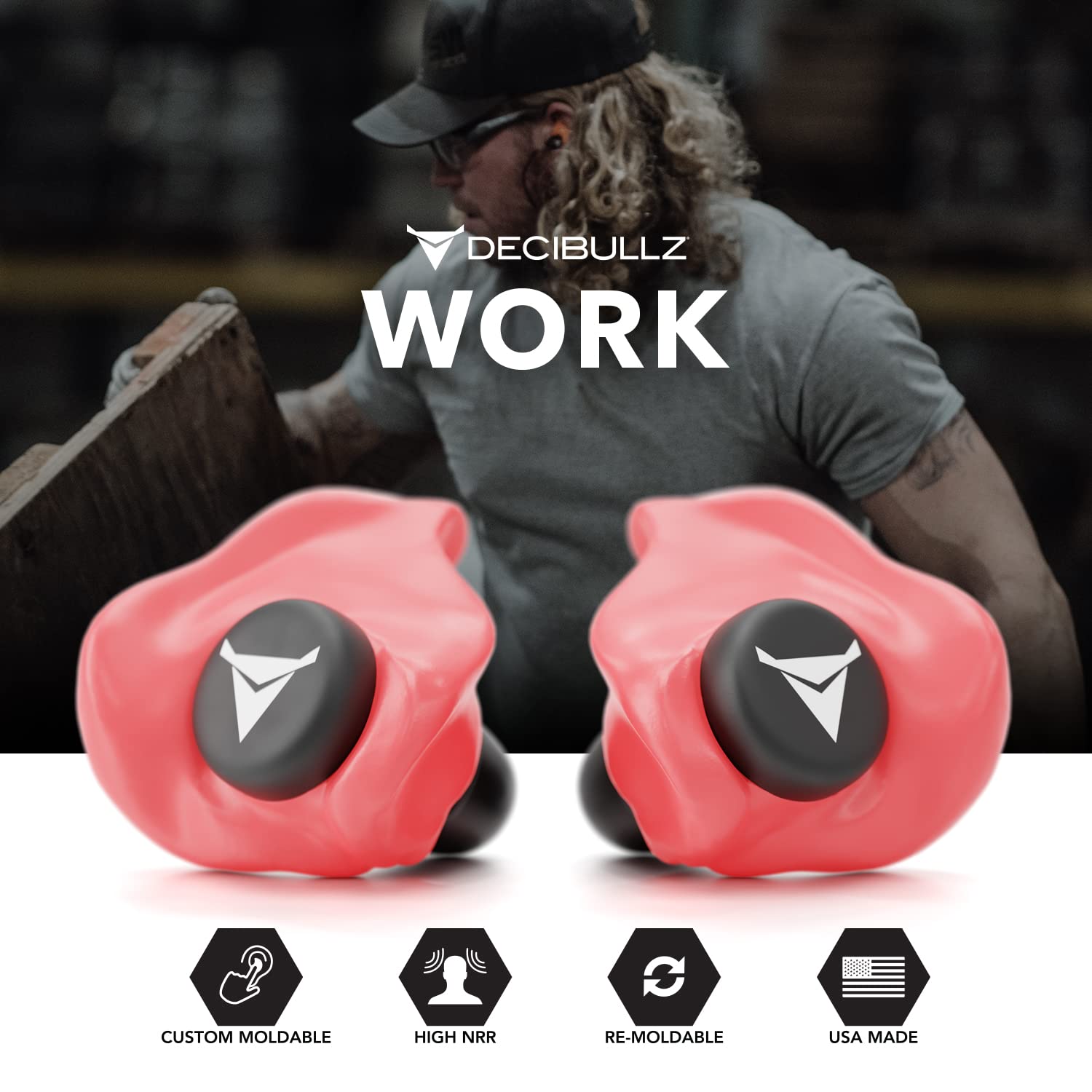 Decibullz - Custom Molded Earplugs, 31dB Highest NRR, Comfortable Hearing Protection for Shooting, Travel, Swimming, Work and Concerts (Red)