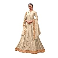 White Indian/Pakistani Muslim Women Party Wear Pure Rashian Silk Anarkali Gown Suit Ethnic Fashion 6041