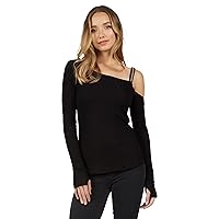 Michael Lauren Andros Long Sleeve One Shoulder Tee w/Chain Tape Black MD
