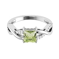 Princess Cut Peridot Gemstone 925 Sterling Silver Twisted Infinity Wedding Band Ring