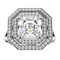 Shree Diamond 3.50 CT Asscher Moissanite Engagement Ring Wedding Bridal Ring Sets Solitaire Halo Style 10K 14K 18K Solid Gold Sterling Silver Anniversary Promise Ring