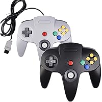 XINHONGRY 2 Pack N64 Controller, Classic Retro Wired N64 64 Bit Gamepad Joystick for Ultra 64 Video Game Console N64 System (Black+Grey)