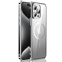 Case for iPhone 15/15 Pro/15 Plus/15 Pro Max, Aluminum Alloy Frame Diamond Clear Stylish Case [Original Exterior] [Compatible with MagSafe] with Metall Camera Ring,White Titanium,15