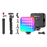 NEEWER Camera Tripod with Remote, Phone Holder and Magnetic RGB Video Light, Mini Vlog Flexible Tripod Stand for iPhone with Action Camera Mount Adapter for Hero 12 11 10 9, Max Load 4.4lb