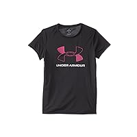 Under Armour Girls Tech Big Logo Short Sleeve T Shirt, (001) Black / / Rebel Pink, Large
