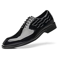 Men's Dress Oxford Shoes Classic Business Cap-Toe Lace-up Checkered Patent Leather Derby Business Casual Shoes