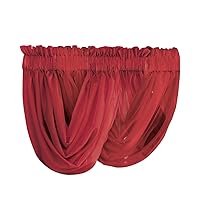 Collections Etc Scoop Two-Piece Rod Pocket Solid-Colored Sheer Valances for Windows, Decorative Accent and Added Privacy for Any Room in Home, Burgundy