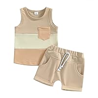 Infant Toddler Baby Boy Clothes Set Short Sleeve Color Block T-Shirt Solid Rolled 2pcs Shorts Set Summer Outfit