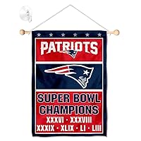 New England Patriots 6 Time Champions Banner Window Wall Hanging Flag with Suction Cup