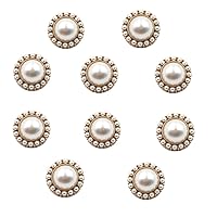 10pcs Round Pearl Buttons with Shank for Sewing Gold Button Crafts for Clothes Shirts Suits Coats Sweaters Wedding Dress Clothing Decorations (Pearl, 32L/20mm)