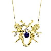 Sapphire & Diamond Pendant Necklace Yellow Gold Plated Silver Angels