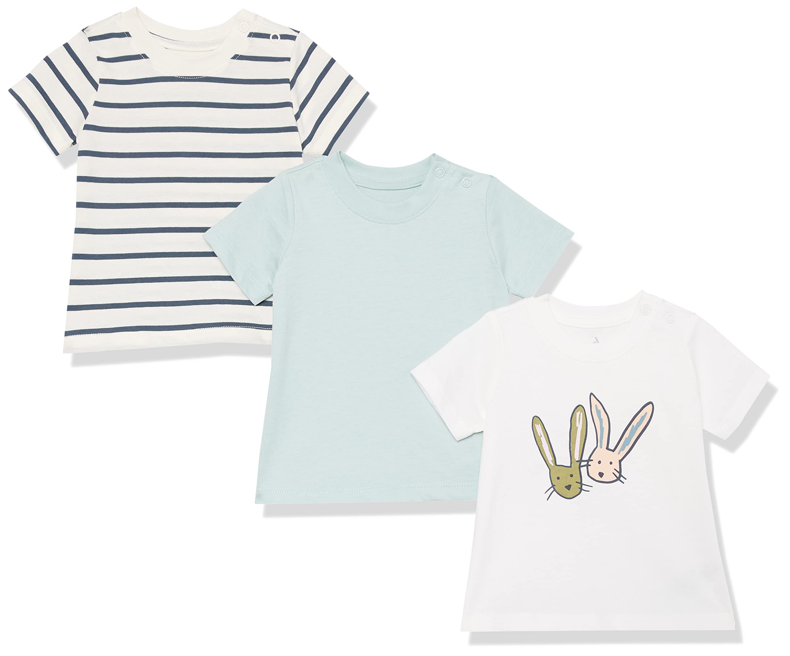 Amazon Essentials Unisex Babies' Organic Cotton Short Sleeve T-Shirt (Previously Amazon Aware), Pack of 3, Bunny/Print, 0-3 Months