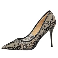 Women's Mesh Hollow Lace Pump Shoes High Heels Pointed Toe Sexy Fashion Party Slip On