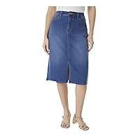 Jones New York Womens Blue Denim Zippered Pocketed Slitted Unlined Midi Pencil Skirt 2