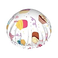 Delicious Cupcakes Print Women Soft Lightweight Shower Cap Shower CapBathing Hat for Long Hair, Breathable