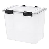 USA WEATHERPRO 36 Quart Stackable Storage Box with Airtight Gasket Seal Lid, Heavy Duty Containers with Tight Latches, Weather proof Bins for Closet Basement Attic, 4 Pack - Clear/Black
