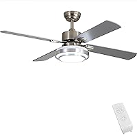 Brushed Nickel Indoor Ceiling Fan Light Fixtures - FINXIN Remote LED 48 Ceiling Fans For Bedroom,Living Room,Dining Room Including Motor,4-Blades,Remote Switch (Brushed Nickel)
