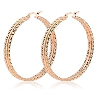 Rose Gold Earrings Hoops, Earrings Stainless Steel Big Circle 50mm Hoop Earrings for Men Women