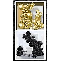 PartyWoo Metallic Gold Balloons 140 pcs and Black Balloons Different Sizes 140 pcs