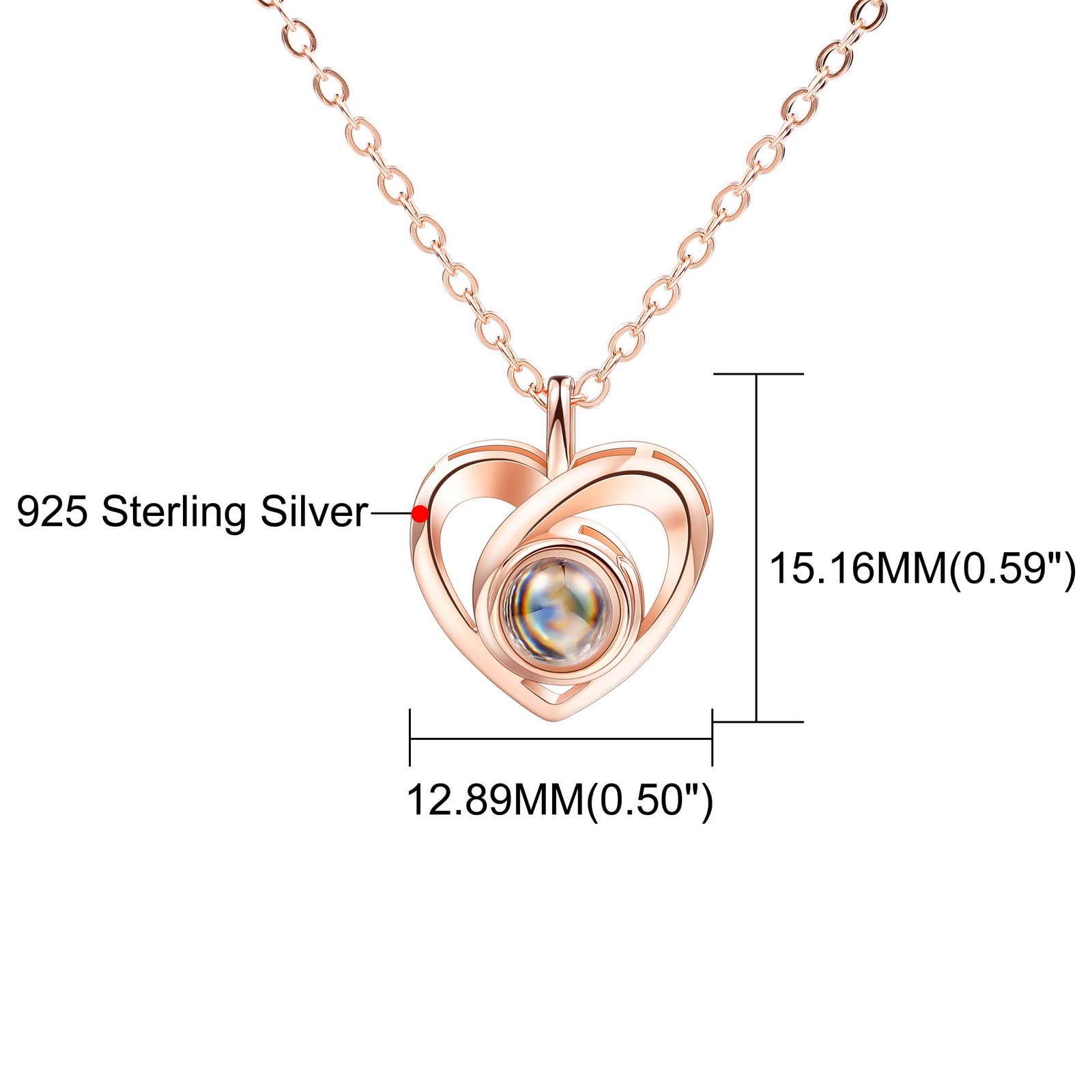 INBLUE Personalized Projection Picture Pendant 925 Sterling Silver Necklace Heart-Shaped Pendant Birthday Anniversary Jewelry Gifts for Her/Women/Mom/Girlfriend