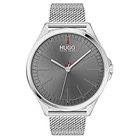 HUGO #Smash Men's Quartz Stainless Steel and Bracelet Watch, Color: Silver (Model: 1530135)