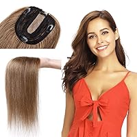 MY-LADY Clip in Human Hair Topper for Women 130% Density 10 * 12cm Silk Base 50g 16 inch #6 Light Brown Remy Hair Top Hairpieces No Bangs