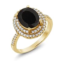Gem Stone King 18K Yellow Gold Plated Silver Black Onyx Ring For Women (3.80 Cttw, Oval 9X7MM, Gemstone Birthstone, Available in size 5, 6, 7, 8, 9)