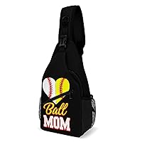 Funny Ball Mom Softball Baseball Sling Backpack Multipurpose Crossbody Shoulder Bag Printed Chest Bag Travel Hiking Daypack