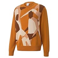 Puma Mens Players' Lounge Knit Graphic Crew Neck Long Sleeve Sweater Casual - Orange