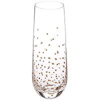 Circleware Stemless Champagne Flutes Set of 4 Party Dining Beverage Drinking Wine Glasses, Glassware Cups for Water, Liquor, Whiskey and Decor Gifts, 4 Count (Pack of 1), Gold Confetti 4pc