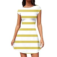Cap Sleeve Dress for Women Elegant Curved Hem A-Line Club Party Dress Summer Casual Beach T Shirt Mini Dress