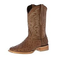 Texas Legacy Mens Brown Western Leather Cowboy Boots Ostrich Quill Print Square