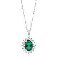 Elmas 1/4CT Round White Diamond Synthetic Blue Sapphire/Ruby/Emerald 925 Sterling Silver Gemstone Pendant Necklace for Women