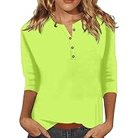 3/4 Length Sleeve Tops for Women Trendy Casual V Neck T Shirt Boho Floral Three Quarter Length Button Dressy Blouses