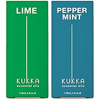 Lime Essential Oil for Skin & Peppermint Oil for Hair Set - 100% Natural Aromatherapy Grade Essential Oils Set - 2x4 fl oz - Kukka