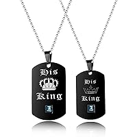 Uloveido 2 pc Gay or Lesbian Pride Dog Tag Titanium Necklaces Set His King Her Queen SN125 (Black, Gold)