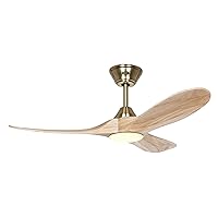 CasaFana Energy Saving Ceiling Fan with LED Lighting and Remote Control Eco Genuino-L Brass/Natural Wood 122 cm