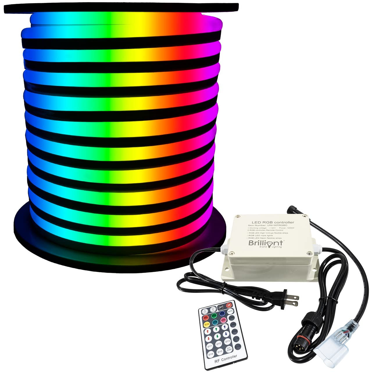 Brilliant Brand Lighting RGB Color Changing SMD LED Neon Rope Light - 120 Volt - 148 Foot Bundle
